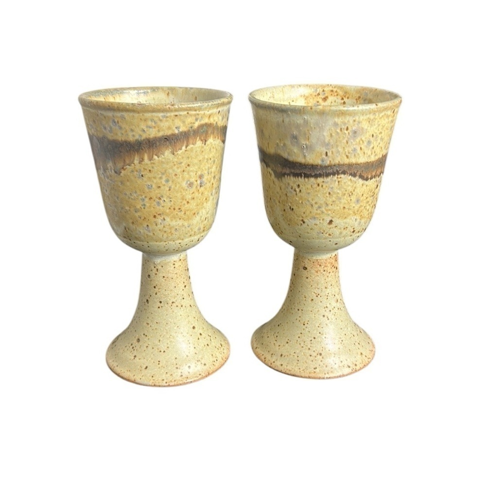 Vintage Studio Art Pottery
Stonewear Earth Tone Speckled Brown Chalices Set of 2